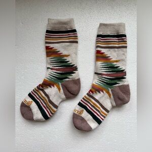 Pendleton Cream Crew Socks with Green, Red, Yellow & Brown Navajo Pattern